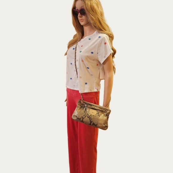 DKNY Beige Gold Snake Print Convertible Shoulder/ Crossbody Bag With Chain Strap - Picture 4 of 16